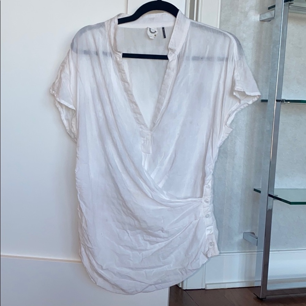 Anthropologie white blouse wrap shirt top